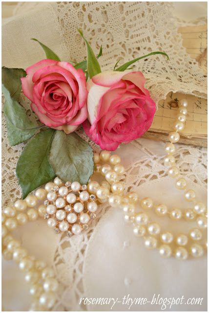 roses, lace, romance, pearls, romantic details, flowers, vintage charm String Of Pearls, Beautiful Guitars, Rose Cottage, Vintage Greeting Cards, Vintage Charms, Beautiful Nature, Floral Arrangements, Beautiful Flowers, Floral Wreath