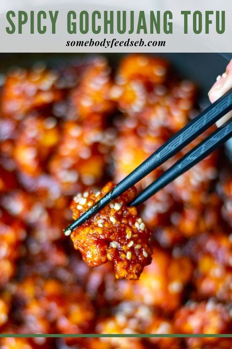 Crispy Gochujang Tofu, Spicy Crispy Tofu Recipes, Spicy Korean Tofu, Korean Tofu Tacos, Gochujang Vegan Recipes, Tofu Recipes Gochujang, Crispy Korean Tofu, Korean Fried Tofu Recipes, Tofu Bulgogi Recipe