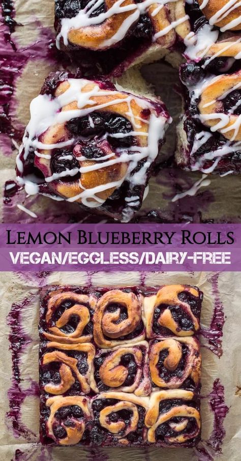 Blueberry Desserts Vegan, Blueberry Rolls With Lemon Glaze, Vegan And Gluten Free Pastries, Vegan Berry Recipes, Vegan Blueberry Rolls, Blueberry Recipes Vegan, Blueberry Vegan Recipes, Vegan Blueberry Desserts, Vegan Sweet Rolls