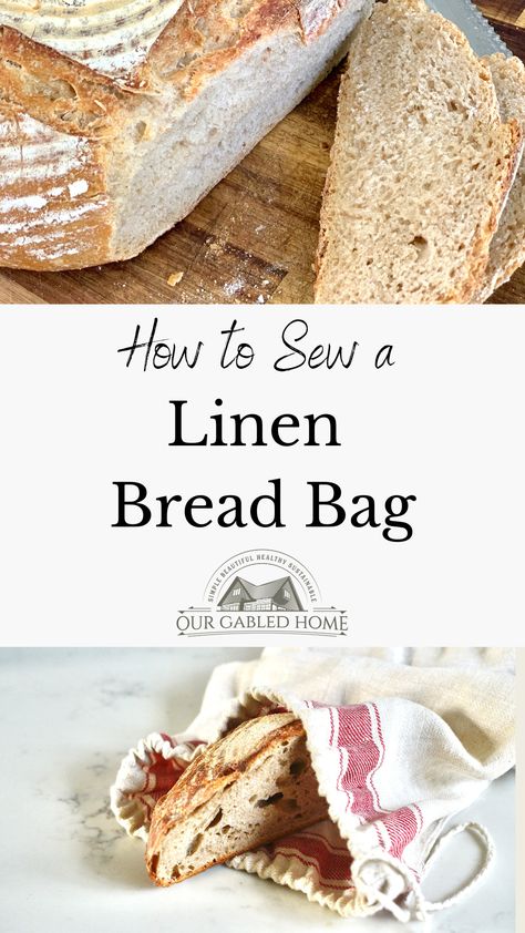 Make a linen bread bag to store your homemade bread in an eco-friendly way. This is an easy sewing tutorial with step-by-step instructions. How To Sew A Bread Bag, Waxed Bread Bag Pattern, Diy Bread Bags Sewing Tutorials, Easy Linen Sewing Projects, Diy Waxed Bread Bag, Diy Linen Bread Bag, Homemade Bread Bags How To Make, Sourdough Bread Bag Pattern, Diy Bread Bag Free Pattern