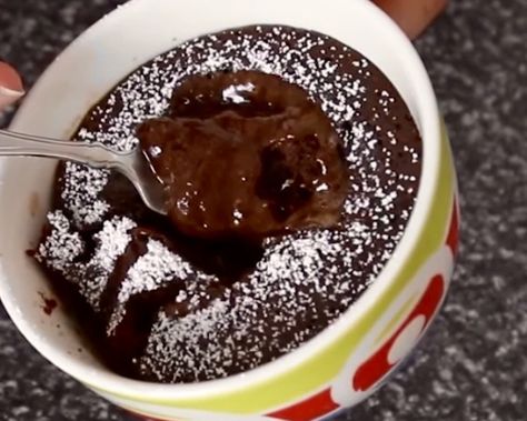 Lava Cake In A Mug Recipe, Easy Lava Cake Recipe In A Mug, Self Saucing Mug Cake Microwave Recipes, Lava Cake Mug Microwave, Small Batch Lava Cake, Chocolate Lava Cake In A Mug, Chocolate Mug Lava Cake, Molten Lava Cake In A Cup, Gooey Mug Cake