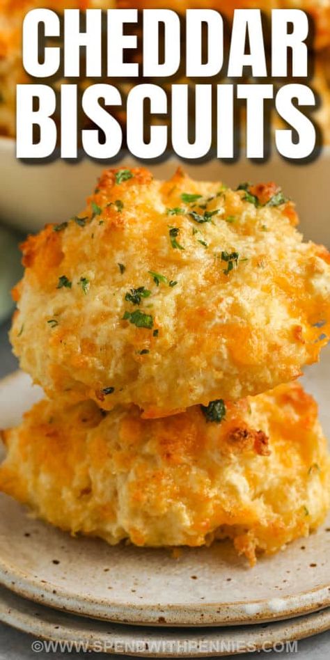 Make a copycat version of the Red Lobster biscuits with this cheddar bay biscuits recipe. These moist and fluffy biscuits are the best served alongside a bowl of chicken soup, a casserole, or salad. Make them from scratch, use a box of Bisquick or make a gluten-free version. These are so easy to mix, bake and serve! #cheddarbaybiscuits #redlobstercheddarbaybiscuits #cheddarbaybiscuitsrecipe #spendwithpennies Red Lobster Biscuits Recipe, Cheddar Bay Biscuits Recipe, Red Lobster Cheddar Biscuits, Lobster Biscuits, Homemade Biscuit, Red Lobster Cheddar Bay Biscuits, Red Lobster Biscuits, Garlic Cheddar, Fluffy Biscuits