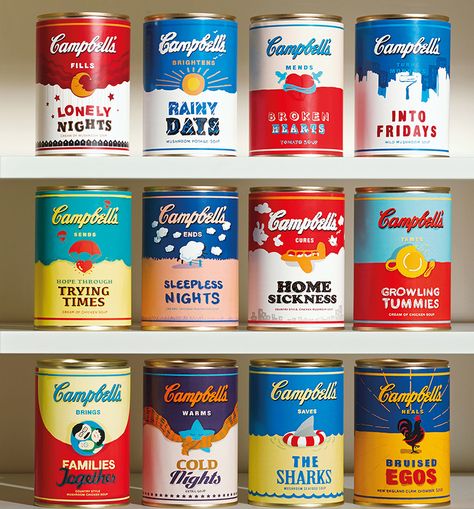 1960s Food, Americana Food, Dutch Brothers, Recipe Book Covers, Campbell's Soup Cans, Tinned Fish, Marketing Magazine, Retro Packaging, Pub Food