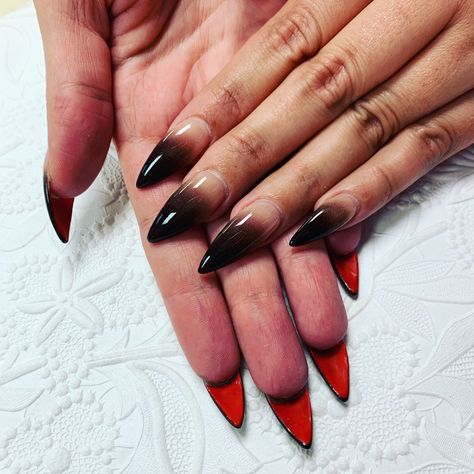 Black To Red Ombre, Red Ombre, Brown Nails, Stiletto Nails, Black Red, Black And Red, Nails, Red, Black