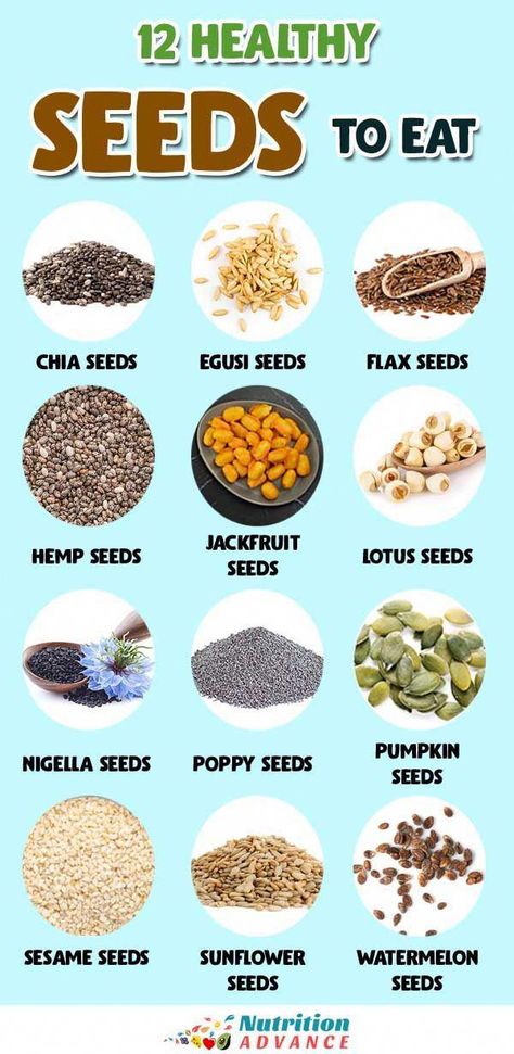 A guide to 12 healthy seeds to eat.  There are lots of different seeds in the world, but only some of them are safe to eat. Here's a guide to those seeds from hemp and pumpkin seeds to lotus and poppy seeds.  #seeds #nutrition #HealthyFoodFacts