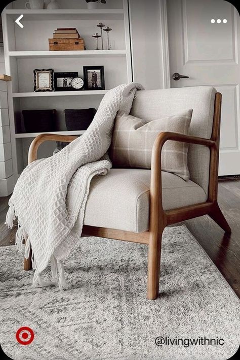 Free Home Decor, Wood Armchair, Modern Farmhouse Living, Modern Farmhouse Living Room, Living Room Inspo, Accent Chairs For Living Room, Designs Ideas, Apartment Living Room, Living Room Inspiration