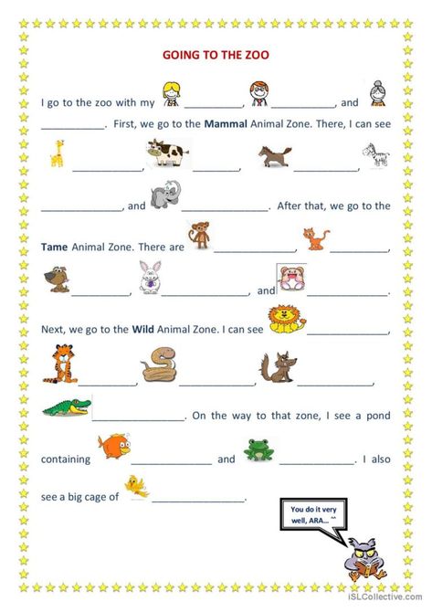 In this ESL printable students complete the story about going to the zoo by means of the pictures next to the blanks in the text. This activity can serve as a vocabulary booster and reading comprehension practice. Verb To Be, English Grammar For Kids, Complete The Story, Grammar For Kids, Kindergarten Reading Worksheets, Teaching English Grammar, Learning English For Kids, English Grammar Worksheets, Grammar Practice