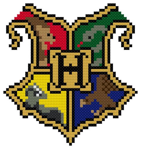 Hogwarts Crests Cross Stitch Patterns 5 by HappyCupcakeCreation Hogwarts Crest Cross Stitch, Hogwarts Crest Pixel Art, Hogwarts Cross Stitch, Pixel Art Harry Potter, Pixel Art Minecraft, Harry Potter Perler Beads, Harry Potter Cross Stitch Pattern, Cross Stitch Harry Potter, Image Pixel Art