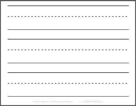 Large dashed writing lines printable sentence strips sheet. Free to print. Dotted Line Paper Free Printable, Blank Lined Paper Printable, Lines For Writing Practice, Lined Writing Papers Free Printable, Writing Lines Template, Handwriting Lessons, Letter Writing Kindergarten, Kindergarten Writing Paper, Handwriting Practice Paper