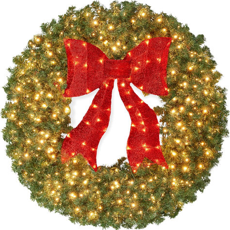 Best Choice Products 48in Large Artificial Pre-Lit Fir Christmas Wreath Holiday Accent Decoration for Door, Mantel w/Red Lighted Bow, 250 LED Lights, 714 PVC Tips, Power Plug-in Christmas Wreath Decor, Bow Light, Artificial Christmas Wreaths, Christmas Decorations Wreaths, Christmas Yard Decorations, Wreath Decoration, Christmas Yard, Red Bow, Wreath Decor