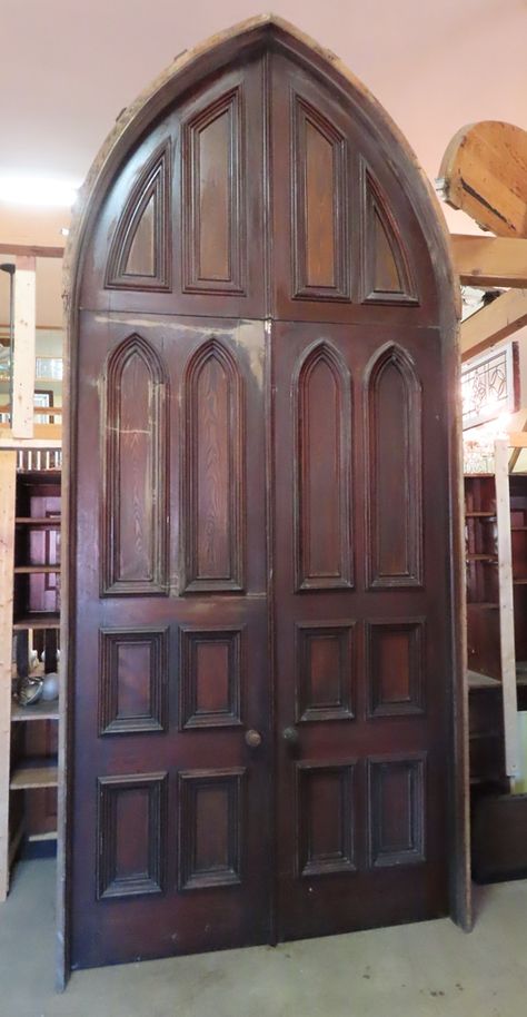 Gothic Double Doors, French Arch, Gothic Door, Black Molding, Double Door Design, Double Entry Doors, Arched Doors, Mary Shelley, Production Design