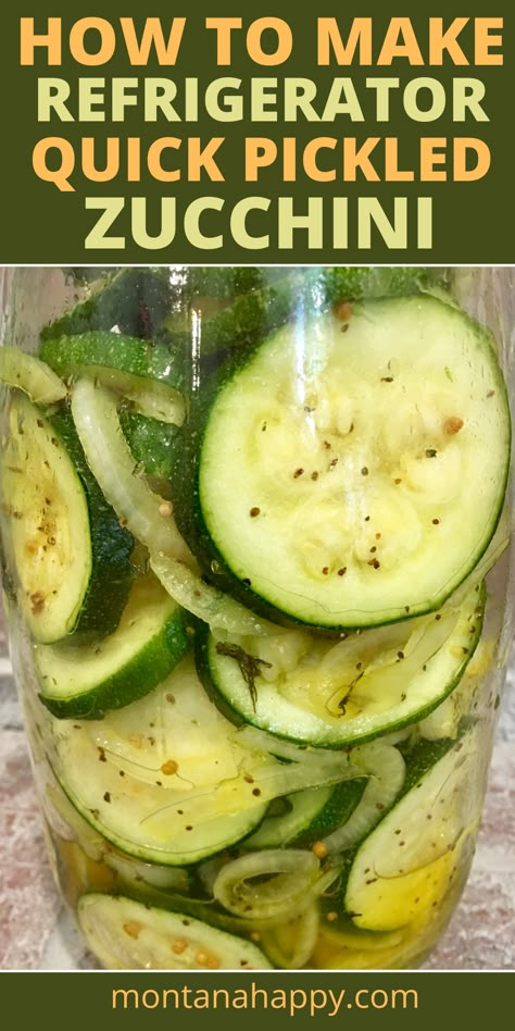 Clear jar filled with zucchini round slices marinating in pickling juice. Pickled Zucchini, Bread N Butter Pickle Recipe, Butter Zucchini, Pickled Vegetables Recipe, Zucchini Pickles, Summer Zucchini, Rustic Recipes, Zucchini Recipe, Refrigerator Pickles