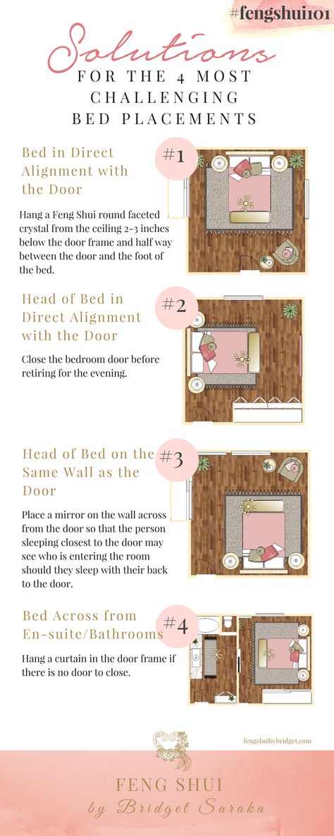 Solutions for the 4 Most Challenging Bed Placements - Feng Shui by Bridget Bed Placement Feng Shui, Feng Shui Bed Placement, Feng Shui Layout, Feng Shui Bed, Feng Shui Apartment, Feng Shui Bedroom Layout, Bedroom Feng Shui, Feng Shui Your Bedroom, Feng Shui Bedroom Tips