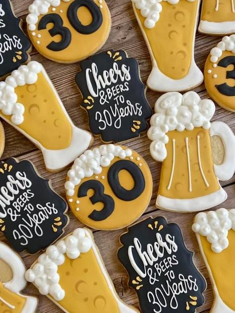 Beer Themed Desserts, Cheers And Beers To 30 Years Cookies, 40th Fall Birthday Ideas, 30th Party Theme For Men, Brewery 40th Birthday, Birthday 30 Men Decor, 30th Beer Birthday Party, Cheers And Beers Cookies, Cheers To 30 Years Cookies