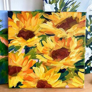 Elle Byers (@ellebyersart) • Instagram photos and videos Sunflower Painting Tutorial, Sunflowers On Canvas, Paint Abstract Flowers, Paint Sunflowers, Floral Acrylic Painting, Canvas Easy Painting, Canvas With Acrylic Paint, Flowers On Canvas, Painting On Canvas For Beginners