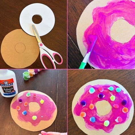 Easy Donut Crafts (With Free Printable Donut Template) Paper Donut Craft, Donut Crafts Preschool, Donut Crafts For Toddlers, Donut Activities For Preschool, Donut Art Project, Donut Craft Preschool, Donut Template, Donut Crafts, Donut Craft