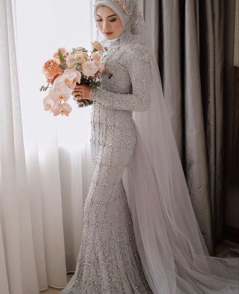 Gaun Resepsi Hijab, Wedding Gown Hijab, Baju Wedding, Wedding Dress Hijab, Malaysian Wedding, Pose Pengantin, Hijab Gown, Kebaya Wedding, Dress Engagement