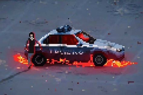 Burning Cop Car, Pixel Art Gif, 8 Bit Art, Piskel Art, الفن الرقمي, Arte 8 Bits, 8bit Art, Cool Pixel Art, Pixel Art Characters