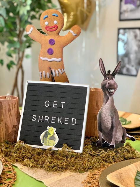 Shrek Themed Appetizer, Shrek Appetizers, Shrek Table Decor, Shrek Drinking Game, Shrek Photo Booth, Shrek Adult Birthday Party, Shrek Aesthetic Party, Shrek Party Favors, Shrek Bday Party