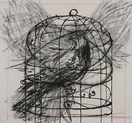 A Bird In A Covered Cage, Caged Animals Art, Bird In Cage Art, Bird In Cage Painting, Bird In A Cage Drawing, Caged Bird Aesthetic, Bird In Cage Drawing, Caged Bird Art, Bird Cage Drawing