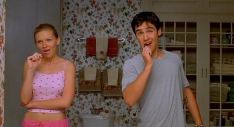 Your dental hygiene improves considerably. | 21 Unexpected Side Effects Of Being In A Relationship 200s Romcom, Early 2000s Romcom, Romantic Movies 2000s, Early 2000s Romance Movies, 2000s Rom Com Movies, Hygiene School, Bad Breath Remedy, 90s Films, Teen Movies