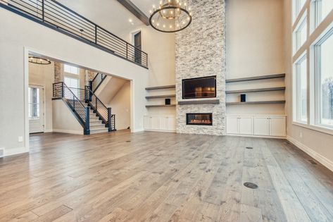 TCD Ridgemont - Transitional - Living Room - Other - by TCD Homes | Houzz Open To Below Living Room, Fireplaces Living Room, 2 Story Living Room, Transitional Open Concept, Barndo Ideas, Aunt Becky, Beams Living Room, Goals 2024, Living Room Wood Floor