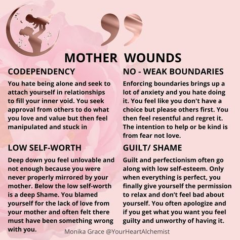 Signs Of Mother Wounds, Mother Wound Affirmations, Mother Wound Healing, Core Wounds, Disorganized Attachment, Therapist Quotes, Mother Wound, Stay Present, Understanding Emotions