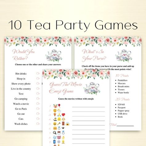 10 Printable Tea Party Games Ladies Tea Party Games Afternoon Tea Party Games for Adults Birthday Tea Party Games DOWNLOAD - Etsy Tea Party Games For Adults, Indoor Birthday Games, Ladies Tea Party, Garden Party Games, Party Games For Adults, Tea Party Games, Royal Tea Parties, Indoor Birthday, Birthday Tea Party