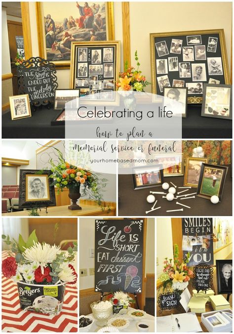 How to plan a funeral, memorial  service or life celebration - the post you hope you never need. Family Memorial Ideas, Memorial Luncheon Ideas, Memory Table, Personal Celebration, In Memory Of Dad, Memorial Service, In Loving Memory, Photo Displays, Picture Display