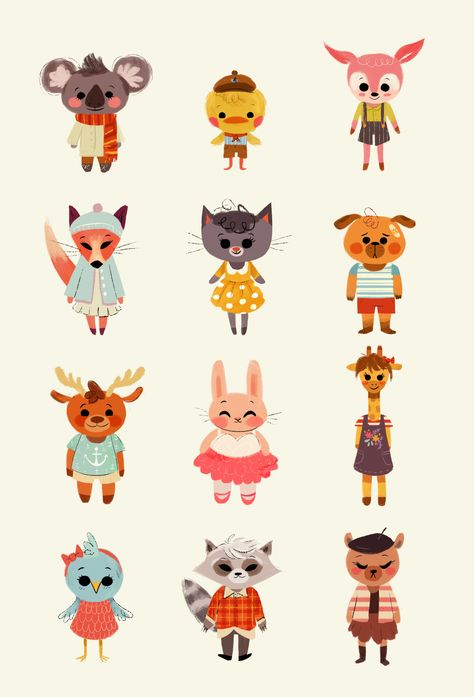 Lots of animals in cute clothes Anoosha Syed, Animal Illustration Kids, Drawing Animals, Cute Animal Illustration, Childrens Books Illustrations, Book Illustration Art, Animal Books, Cute Clothes, Cartoon Character Design