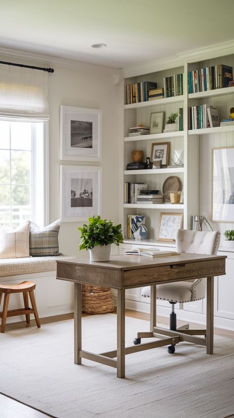 Whether you’re going for a modern farmhouse home office or a rustic home office, these ideas will help you create a workspace that’s both beautiful and functional. Office Inspo Aesthetic, Modern Farmhouse Home Office, Practical Home Office, Farmhouse Home Office, Rustic Home Office, Rustic Home Offices, Cozy Workspace, Home Office Inspo, Minimalist Home Office