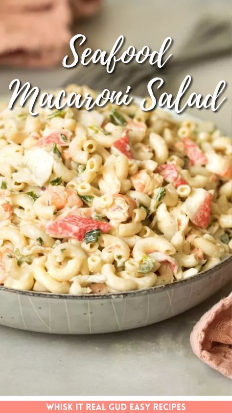 Mouthwatering Seafood Macaroni Salad in a bowl. Seafood Macaroni Salad, Seafood Macaroni, Shrimp Macaroni Salad, Seafood Salad Pasta, Crab Pasta, Sea Food Salad Recipes, Best Macaroni Salad, Crab Stuffed Shrimp, Macaroni Salad Recipe