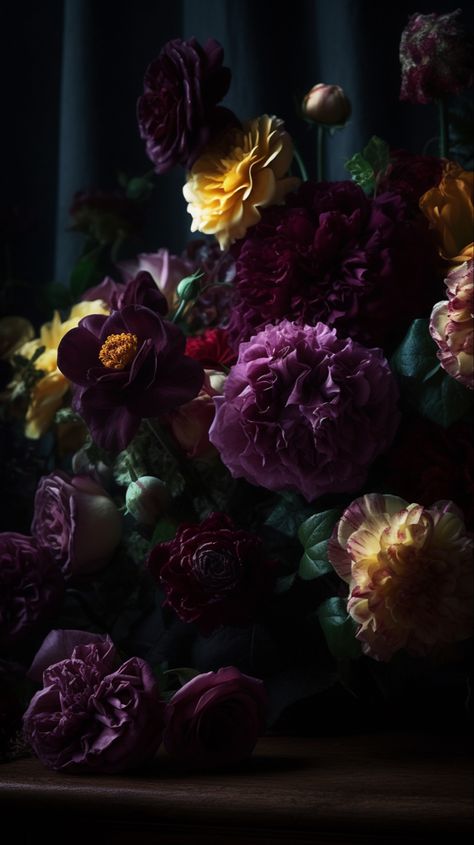 Moody, romantic, purple floral phone wallpaper background Moody Floral Wallpaper, Floral Design Inspiration, Floral Phone Wallpaper, Moody Wallpaper, Romantic Wallpaper, Moody Art, Witchy Wallpaper, Dark Romantic, Dark Flowers