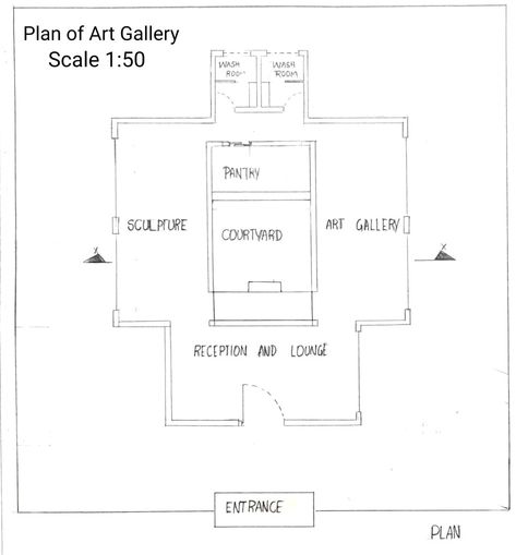 Plan of Art Gallery Art Gallery Floor Plan, Art Gallery Plan, Art Gallery Reception, Courtyard Reception, Institutional Building, Gallery Plan, House Floor Design, Art And Craft Videos, Soho Nyc