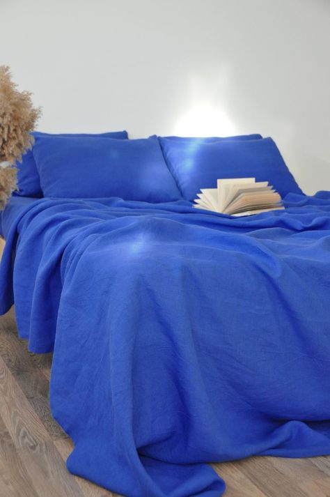 We can help you realize any idea of color combinations in the bedroom. On our site you will find a huge selection of colors and types of bed linen. We can make bed linen in any color and size. Join us! #linenbedding #ecoproducts Linen Fiber, Blue Sheets, Nature Friendly, Blue Bedding, Fitted Sheets, Room Inspiration Bedroom, Dream House Decor, Bedroom Inspo, Stay Cool