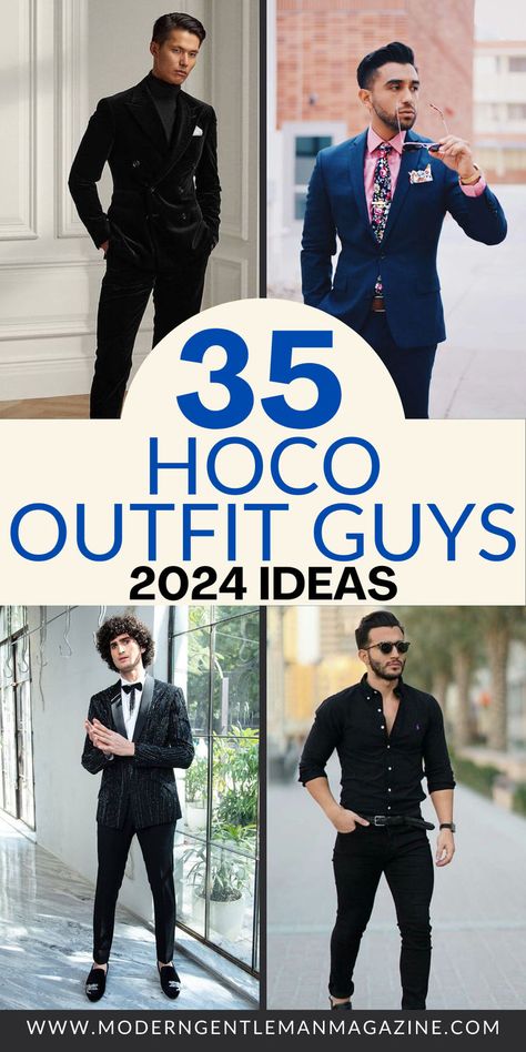 Check out these 35 amazing hoco outfit ideas for guys that will make you stand out at homecoming! #HocoOutfits #HomecomingFashion #MensStyle Red Homecoming Outfits For Guys, Mens High School Dance Outfits, Grad Tux Guys, Hoco Styles For Guys, Winter Formal Boys Outfit Guys, School Dance Outfits Men, Winter Formal Outfits Men High School, Teen Boy Dressy Outfit, Men’s Homecoming Outfit