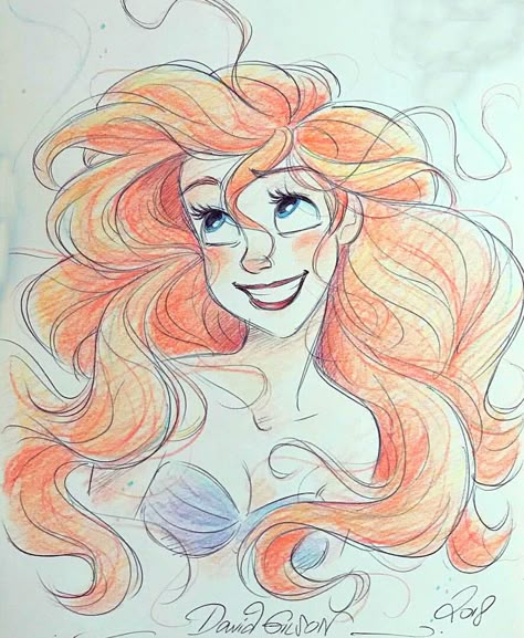 Art Of David Gilson, David Gilson, Ariel Drawing, Princess Sketches, Potter Wallpaper, Disney Character Drawings, Disney Drawings Sketches, Disney Canvas, Mermaid Drawings