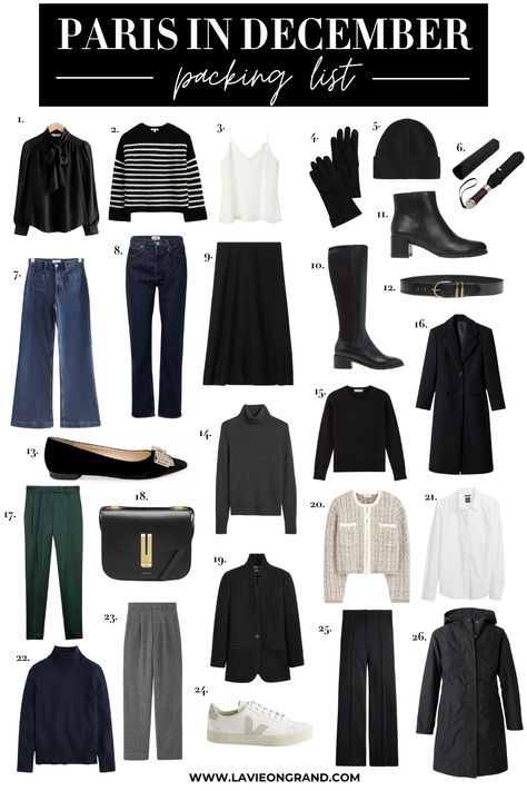 26 pieces of clothing to pack for Paris. Switzerland December Outfit, Winter Travel Wardrobe, What To Pack For Paris, Paris In December, December Outfits, Parisian Outfits, Capsule Wardrobe Casual, Paris Winter, Winter Travel Outfit