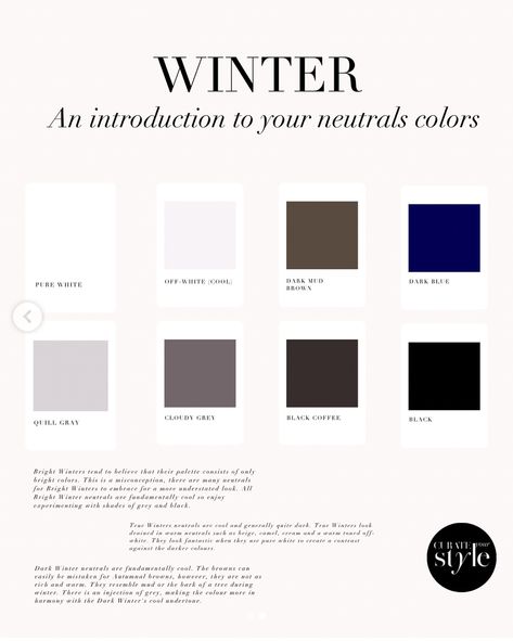 Winter Color Season Palette, Dark Winter Neutrals, Dark Winter Color Palette, True Winter Palette, True Winter Color Palette, Winter Skin Tone, Deep Winter Palette, Deep Winter Colors, True Winter