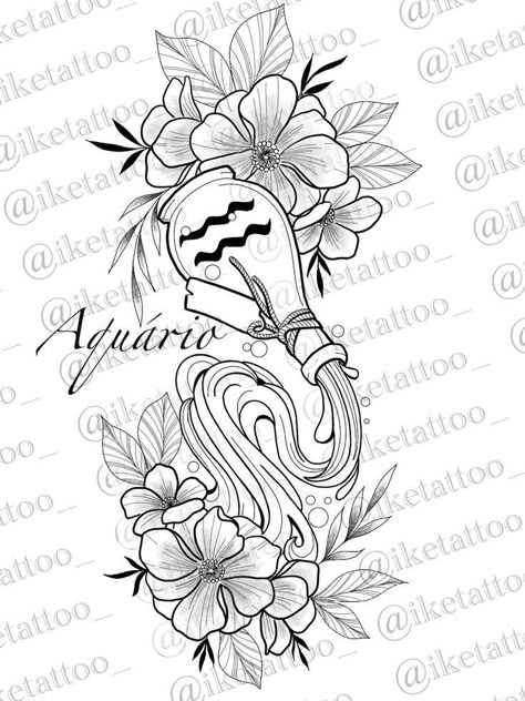 Aquarius Sketches Drawings, Female Aquarius Tattoo, Zodiac Tattoo Stencils, Aquarius Tattoo Stencils, Aquarius Back Tattoo Women, Aquarius Women Tattoo, Aquarius Tattoo Sleeve, Aquarius Tattoo Black Women, Zodiac Aquarius Tattoo