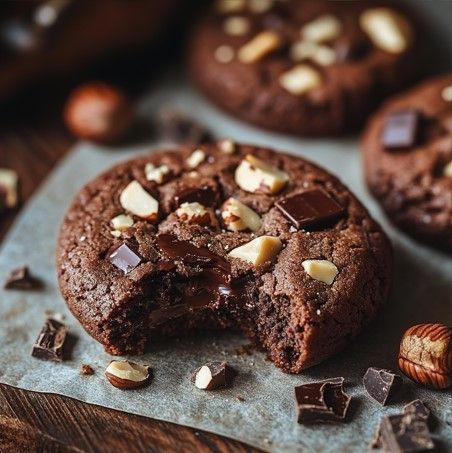 Ferrero Rocher Cookies (Hazelnut Chocolate Cookies) – Naomi's Recipes Hazelnut Cookie Recipes, Ferraro Rocher Cookies, Ferrero Rocher Cookies Recipe, Ferrero Cookies, Hazelnut Cookies Recipes, Nutella Shortbread, Ferrero Rocher Dessert, Cookies Hazelnut, Ferrero Rocher Inspired Recipes