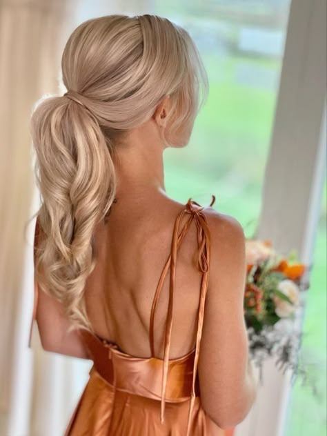 17 Long Ponytail Hairstyle Ideas For Effortless Elegance Wedding Hair For Bridesmaids Ponytail, Loose Ponytail Bridesmaid Hair, Mother Of The Bride Ponytail, Wedding Hairstyles Tail, Bridesmaid Hair Updo High Ponytail, Brides Hairstyles Ponytail, Bridesmaids Updo Ponytail, Ponytails For Homecoming, Sleek Bridemaids Hairstyles