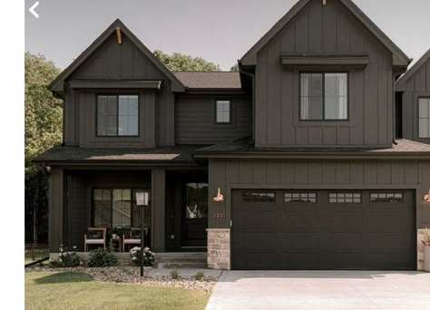 Dark Exterior House Colors, Black Birch Homes, Dark Exterior House, Brown House Exterior, Charcoal House, Black Homes, Nantucket Home, Craftsman Exterior, Dark House