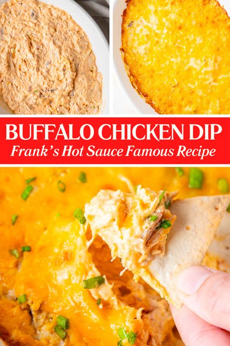 This Buffalo chicken dip is my version of Frank's Buffalo chicken dip, and it's incredible! Dips Buffalo Chicken, Buffalo Chicken Dip Mozzarella Cheese, Buffalo Chicken Dip With Ranch Dressing, Franks Buffalo Chicken Dip Oven, Buffalo Chicken Dip Recipe Oven, Buffalo Turkey Dip, Buffalo Chicken Dip No Blue Cheese, Oven Baked Buffalo Chicken Dip, Buffalo Chicken Dip With Canned Chicken