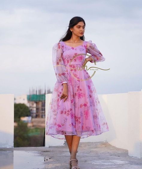 Short Frok Designs For Women Western, Frok Designs For Women Organza, Organza Cloth Long Frocks, Organza One Piece Dress Western, Organza Dress Sleeves Design, Organza Frocks For Women Western, Floral Organza Dress Western, Frocks For Women Casual Frocks For Women, Organza Gowns For Women