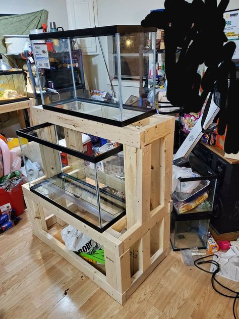 Fish Stand Ideas, Diy Fishtank Stands, Fish Tank Shelves, Fish Tank Stand Ideas Diy, Double Aquarium Stand, Aquarium Shelves, Aquarium Stand Ideas, Aquarium Shelf, Aquarium Rack