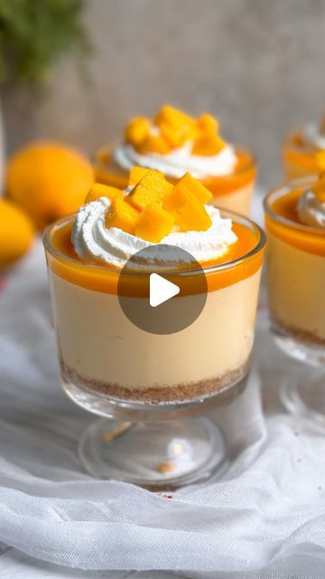 Zoha Malik on Instagram: "Mango lovers, this Eid is your time to shine! These No Bake Mango Cheesecake Cups are really easy to make, creamy, dreamy and absolutely delicious. Imagine mango ice cream meets cheesecake 🥭🤤 And can we talk about how incredible these will look on your Eid dessert tables?!  Grab the full recipe through the link in my bio. Happy (no) baking! 🥰  #eiddesserts #eid #ramadan #ramadanrecipes #mangocheesecake #nobakecheesecake #cheesecakecups #dessertcups #mangodessert" Mango Mini Desserts, Mango Parfait Desserts, Mango Cream Recipe, Mango Desserts Easy, Mango Cheesecake Cups, Mango Dessert Ideas, Mango Dessert Cups, Mango Deserts Easy, Mango Dessert Recipes Easy