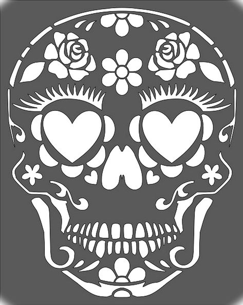 Sugar Skull - Day of The Dead Stencil 8 x 10 inch Custom Cut Plastic Art Craft Reusable Template Logo for Scrapbooking Wall Wood Glass Painting Sugar Skull Stencil, Sugar Skull Art Drawing, Pumpkin Carving Stencils Templates, Sugar Skull Pumpkin, Sugar Skull Face Paint, Day Of The Dead Diy, Sugar Skull Painting, Skull Face Paint, Halloween Pumpkin Crafts