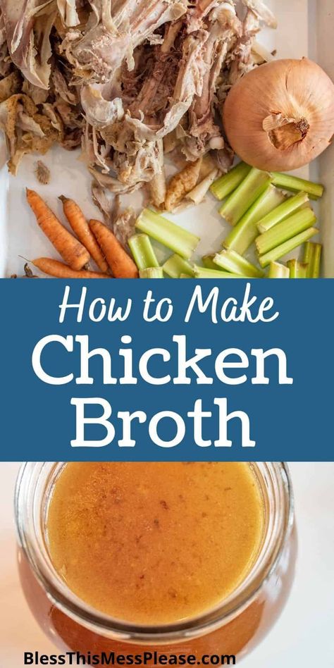 A simple guide on how to make chicken or turkey broth from leftover roasted chicken in the instant pot, slow cooker, or the stove top to make nourishing bone broth at home. #chickenbroth #turkeybroth #bonebroth #recipe Chicken Bone Broth Recipe Stove Top, How To Store Chicken Broth, Homemade Chicken Bone Broth Slow Cooker, Chicken Carcass Broth Instant Pot, Chicken Broth From Bones, Chicken Broth From Carcass How To Make, Broth From Chicken Bones, Healing Your Gut, Homemade Chicken Broth