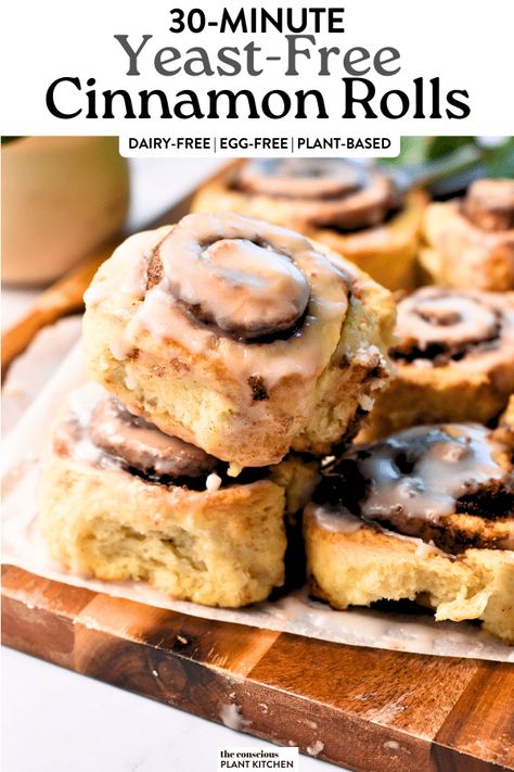 Yeast-Free Cinnamon Rolls Yeast Free Rolls, Yeast Free Cinnamon Rolls, Vegan Cinnamon Buns Recipe, Dairy Free Cinnamon Rolls, No Yeast Cinnamon Rolls, Yeast Free Recipes, Cork House, Healthy Cinnamon Rolls, Yeast Free Breads